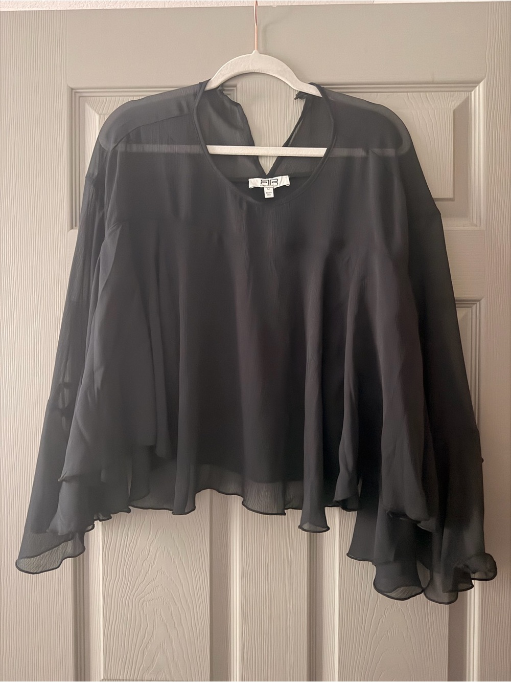 Robert Rodriguez Black Sheer Ruffled Flutter Blouse